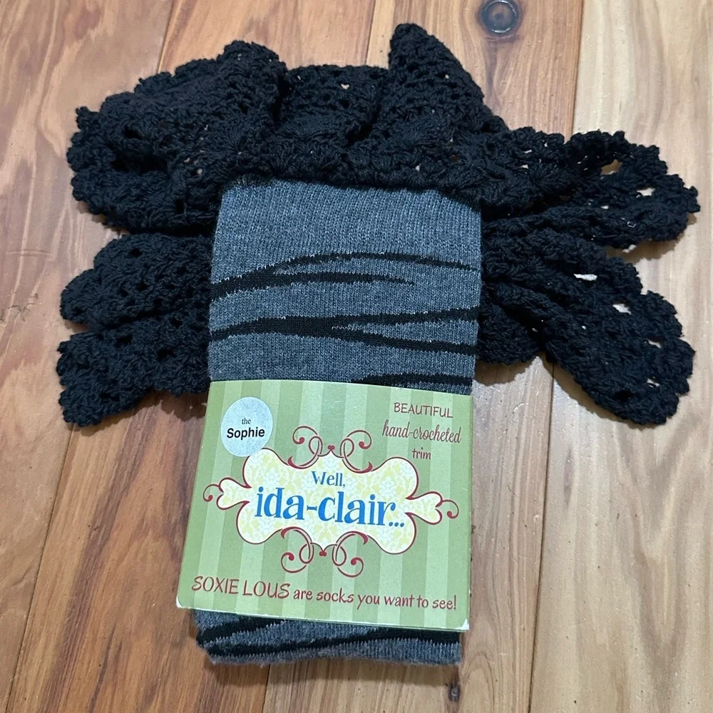 Lady Black and Gray Crocheted Trim Boot Socks